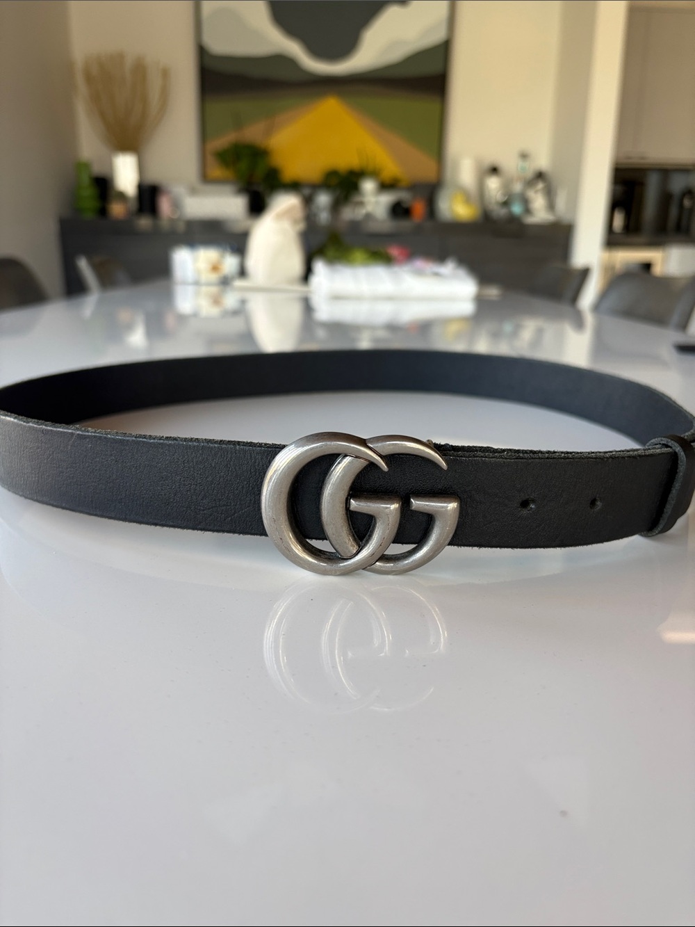Gucci Black Leather Belt with Silver Double G Buckle